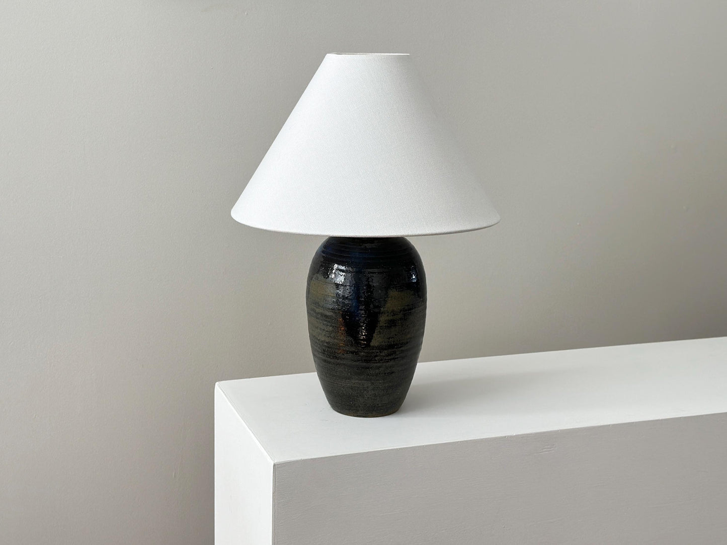 Vintage earth tone signed studio pottery lamp, rewired