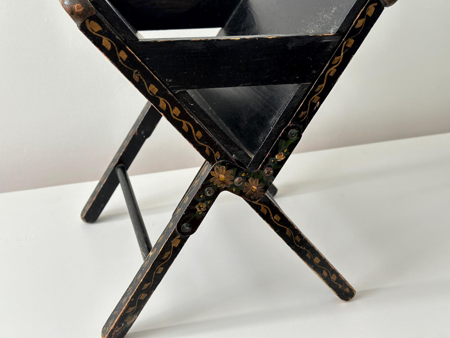 Antique folk art hand painted folding book rack