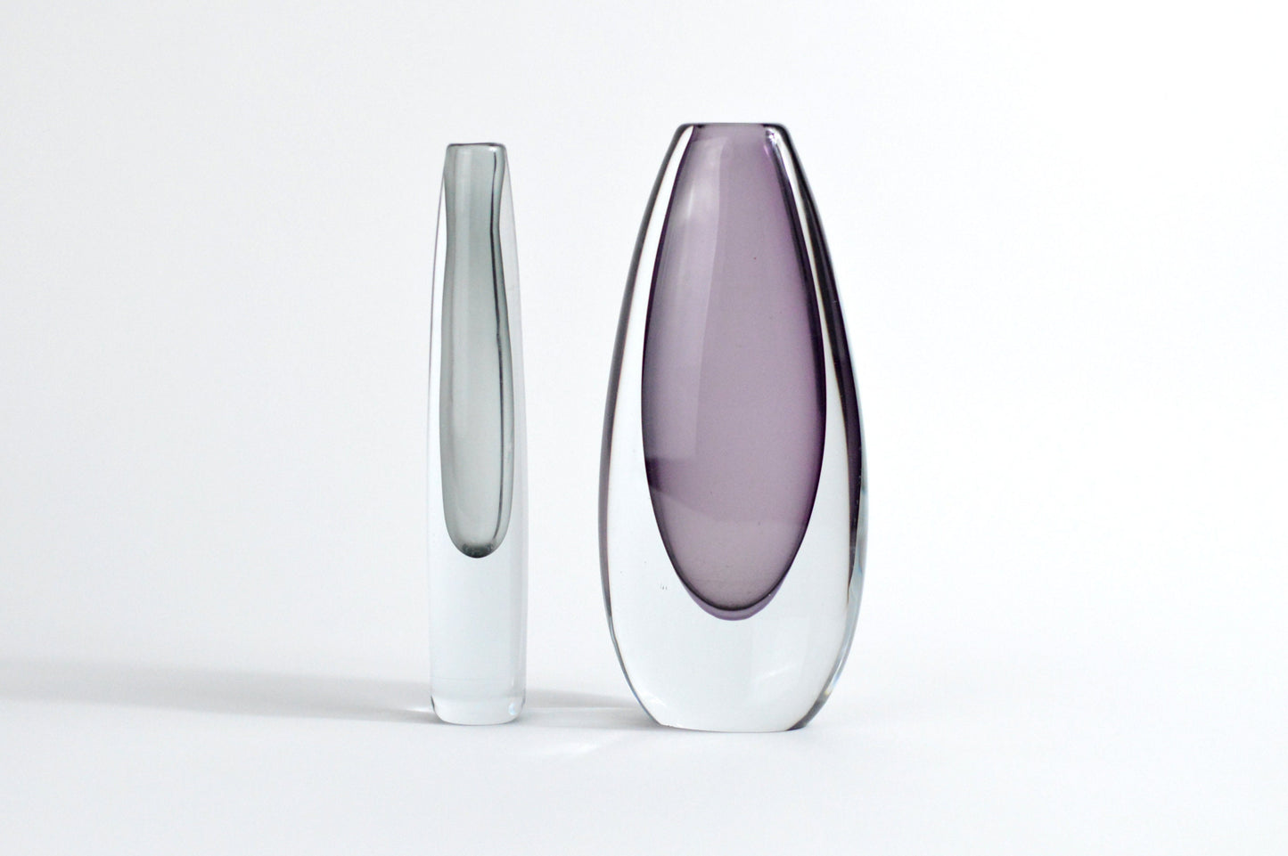 1950s– Pair of Sommerso glass vases from Sweden by Asta Stromberg and Gunnar Nylund for Strömbergshyttan