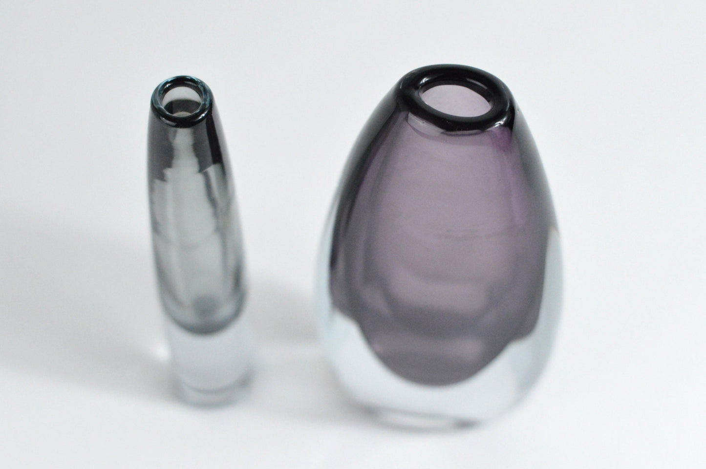 1950s– Pair of Sommerso glass vases from Sweden by Asta Stromberg and Gunnar Nylund for Strömbergshyttan