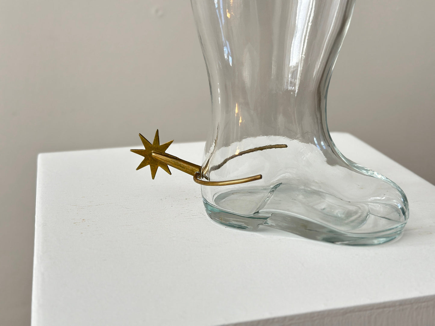 1950 – Carl Auböck glass boot with brass spur vase, marked / signed