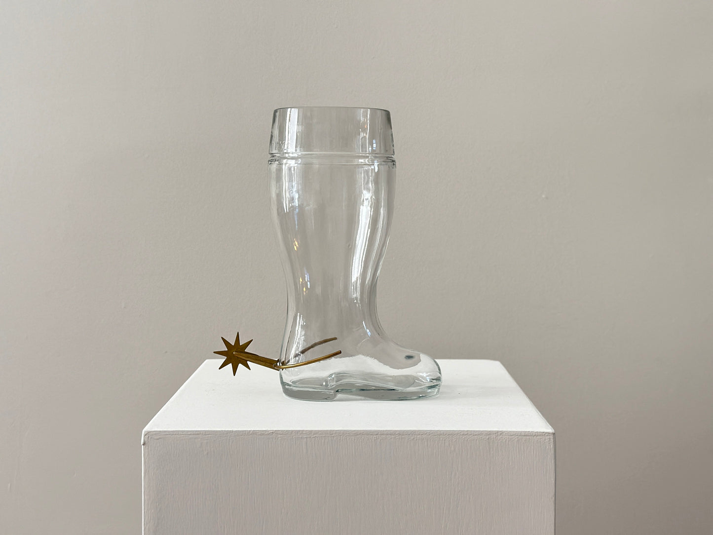 1950 – Carl Auböck glass boot with brass spur vase, marked/signed