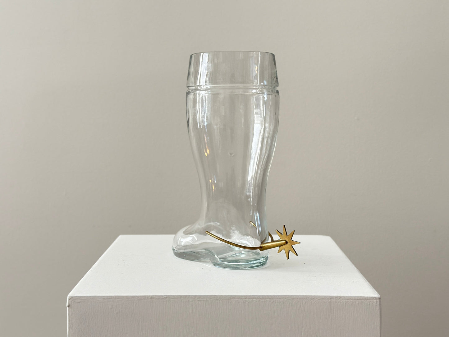 1950 – Carl Auböck glass boot with brass spur vase, marked/signed