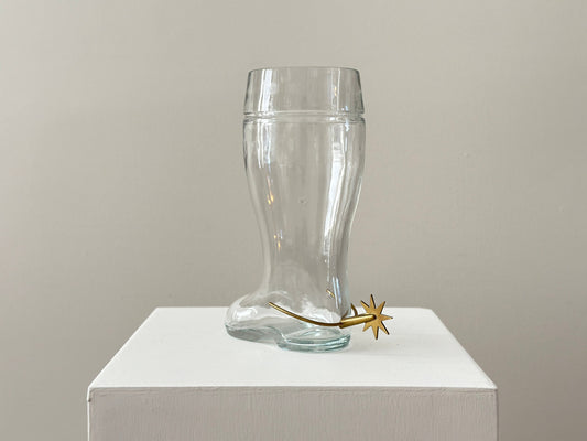 1950 – Carl Auböck glass boot with brass spur vase, marked / signed