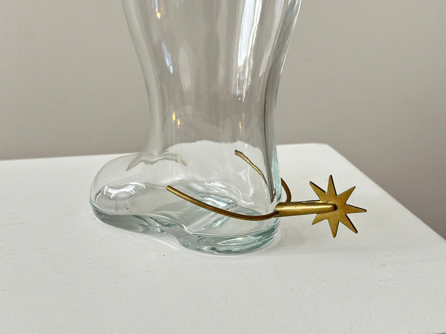 1950 – Carl Auböck glass boot with brass spur vase, marked/signed