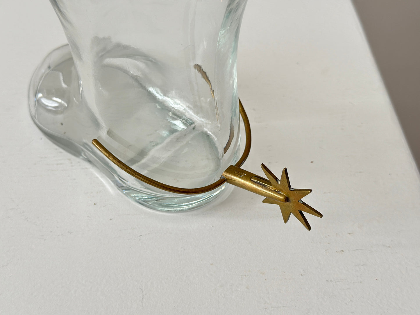 1950 – Carl Auböck glass boot with brass spur vase, marked/signed