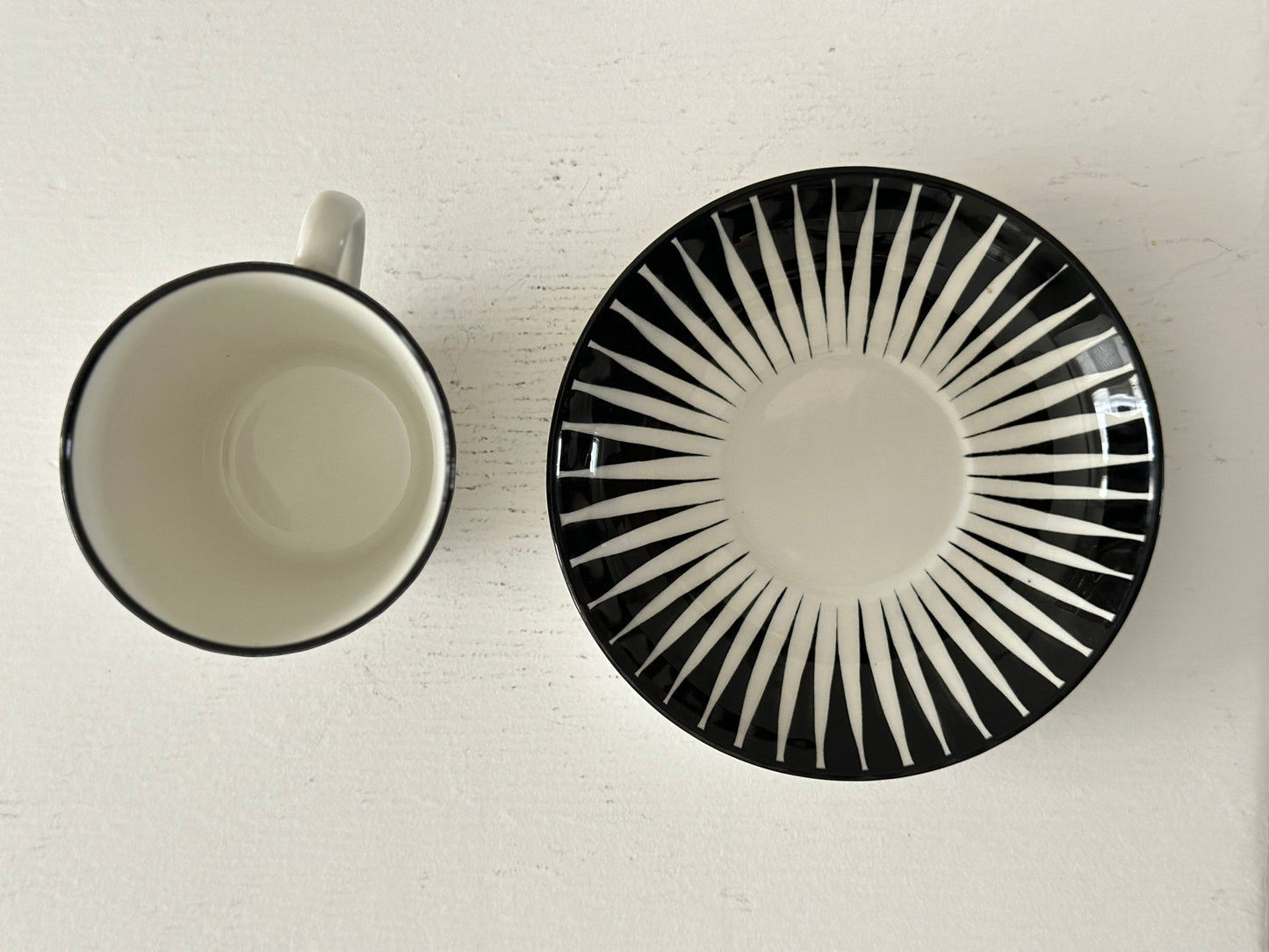 1955 – Upsala-Ekeby 3 inch "Zebra" porcelain coffee cup and saucer by Eugen Trost