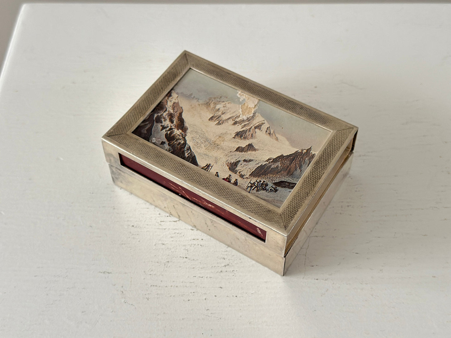 1930s – Modernist French Deschamps Frères silverplate cigarette or trinket box with large art matchbox