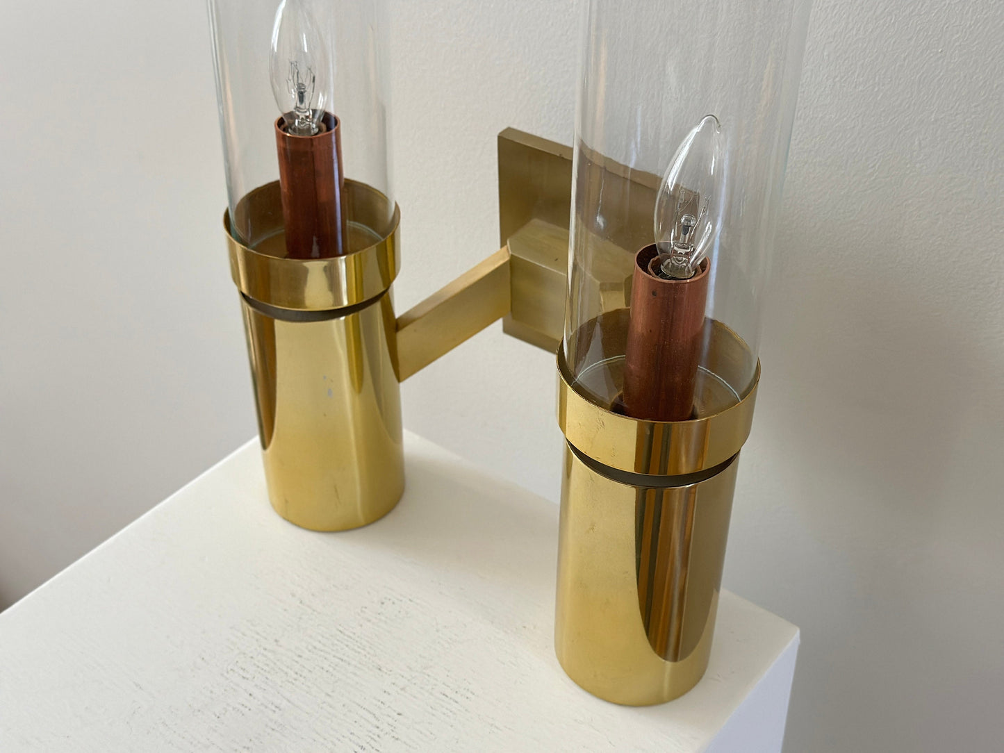 1960s – Gaetano Sciolari brass and glass two arm sconce