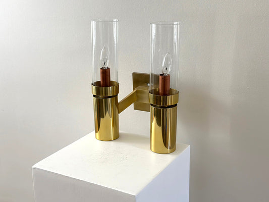 1960s – Gaetano Sciolari brass and glass two arm sconce