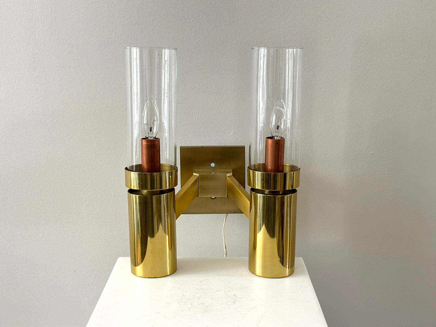 1960s – Gaetano Sciolari brass and glass two arm sconce