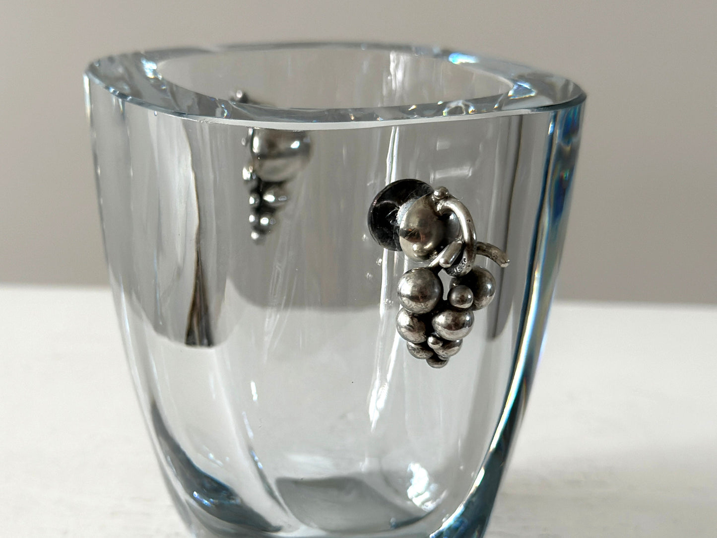 1930s – Blue tinted glass and sterling vase by Einar Dragsted for Strömbergshyttan