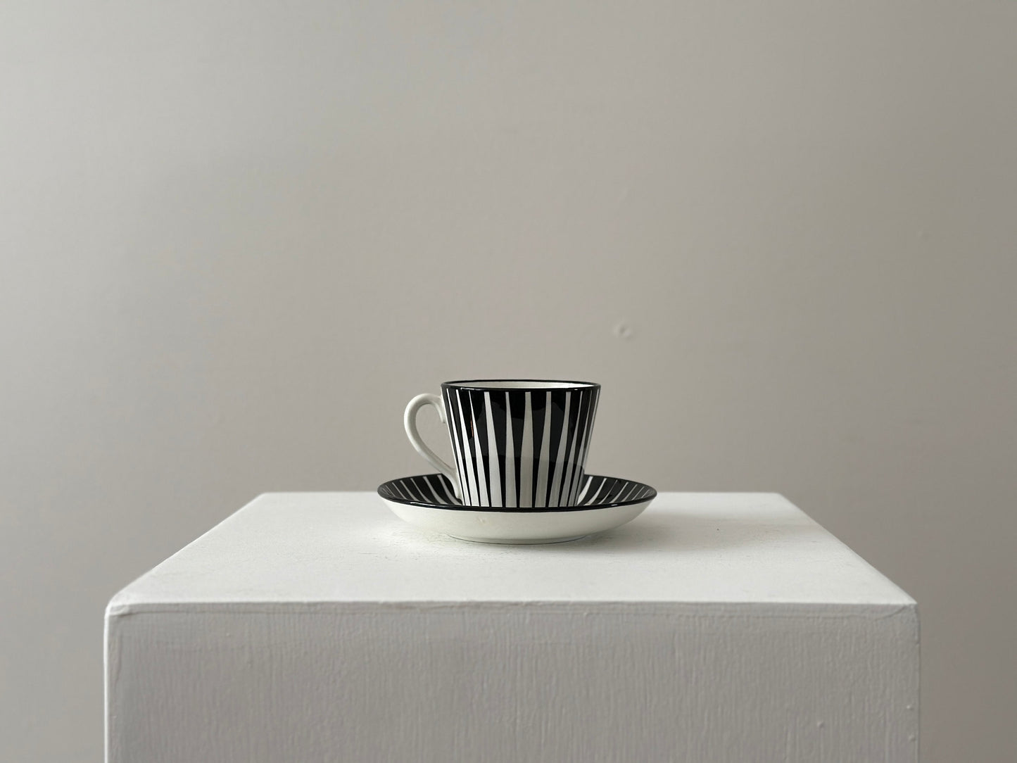 1955 – Upsala-Ekeby 3 inch "Zebra" porcelain coffee cup and saucer by Eugen Trost