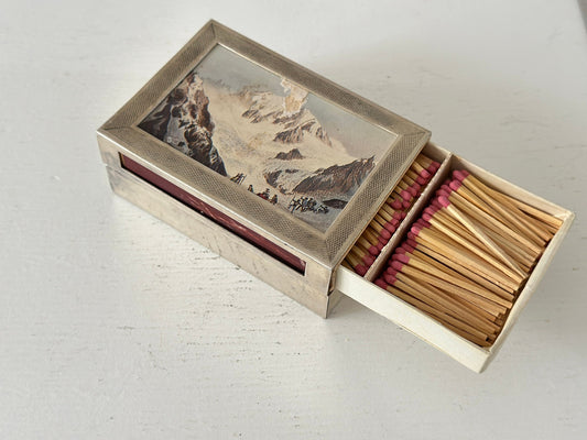 1930s – Modernist French Deschamps Frères silverplate cigarette or trinket box with large art matchbox