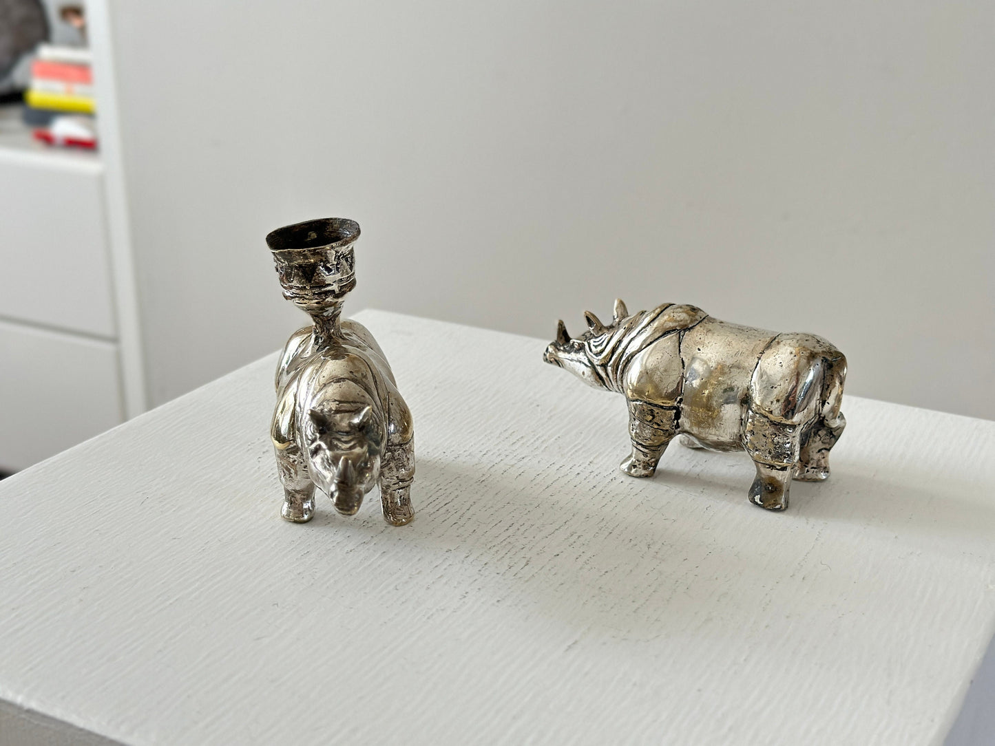 Vintage silver plated Rhinoceros with candle holder