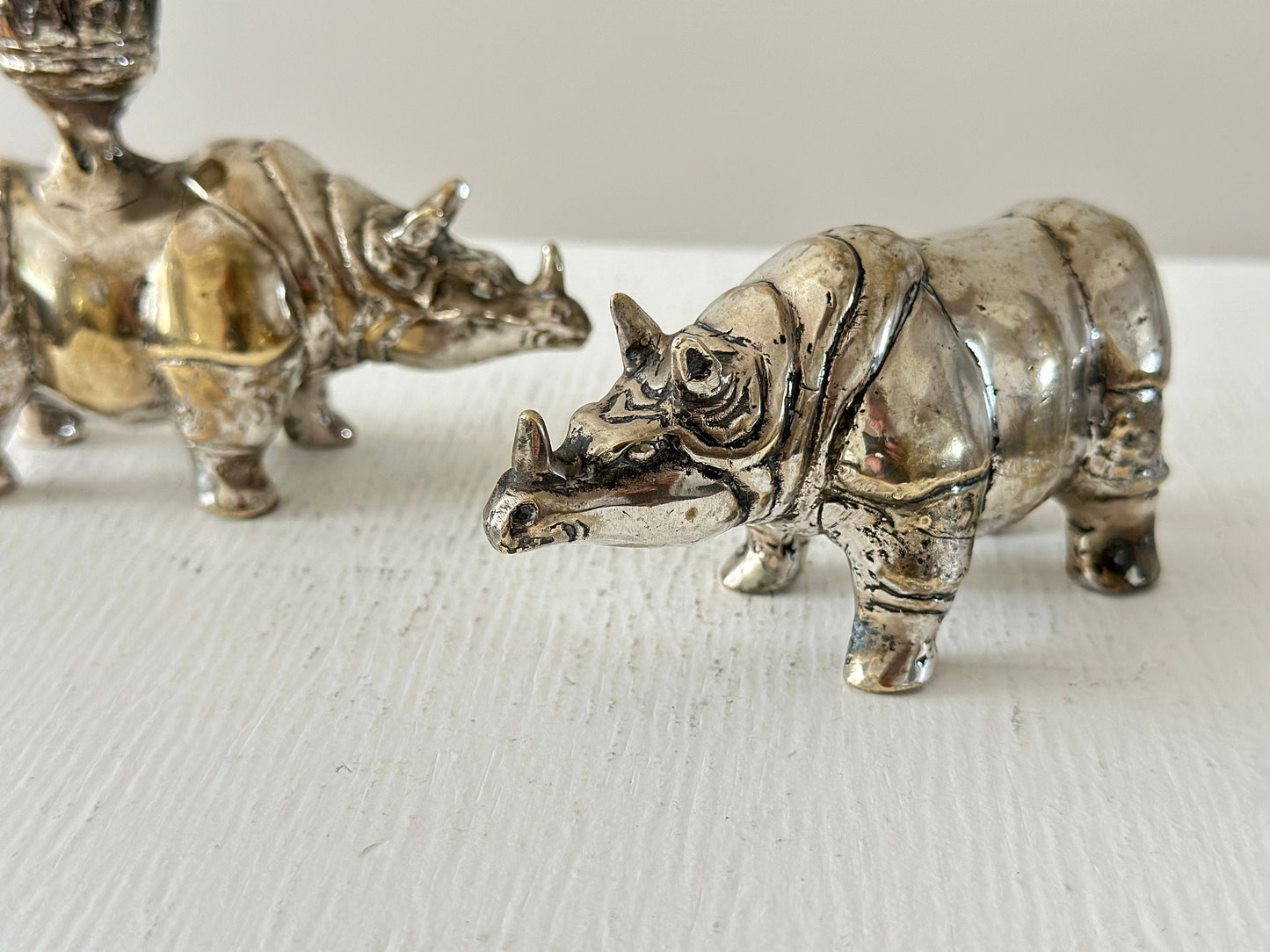 Vintage silver plated Rhinoceros with candle holder