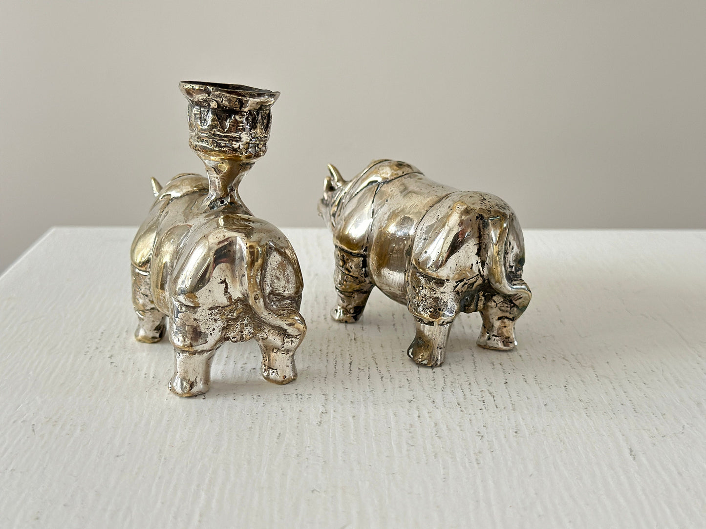 Vintage silver plated Rhinoceros with candle holder