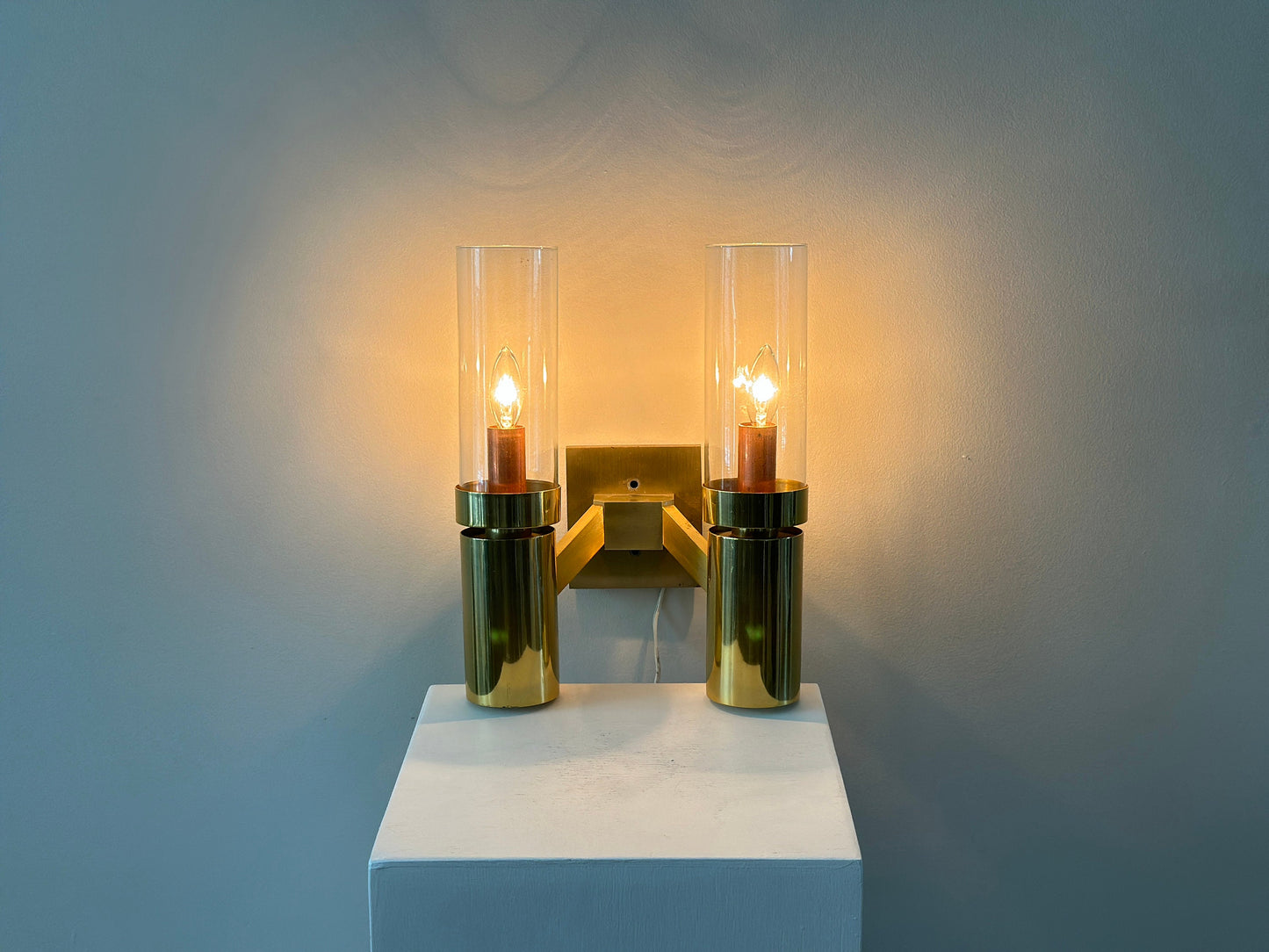 1960s – Gaetano Sciolari brass and glass two arm sconce