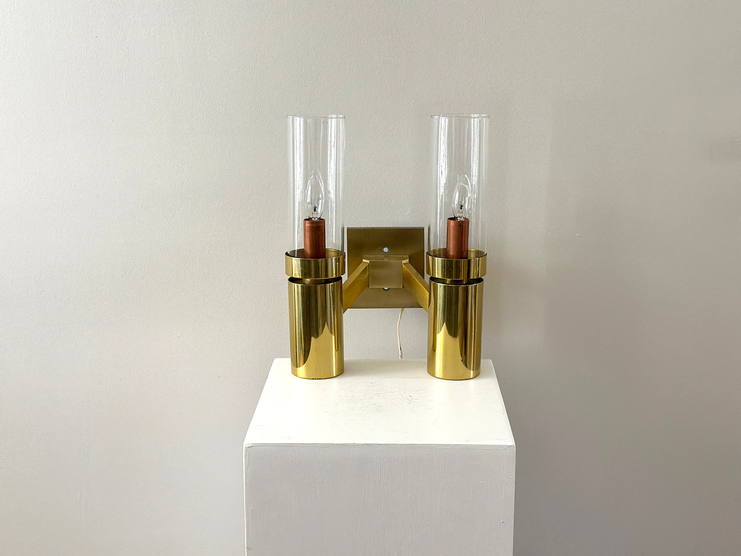 1960s – Gaetano Sciolari brass and glass two arm sconce