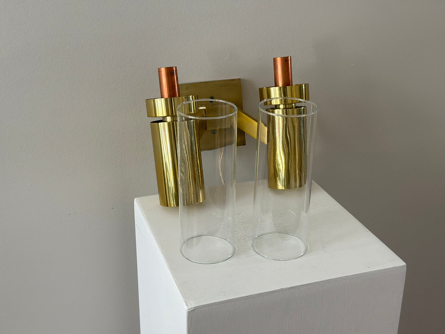 1960s – Gaetano Sciolari brass and glass two arm sconce