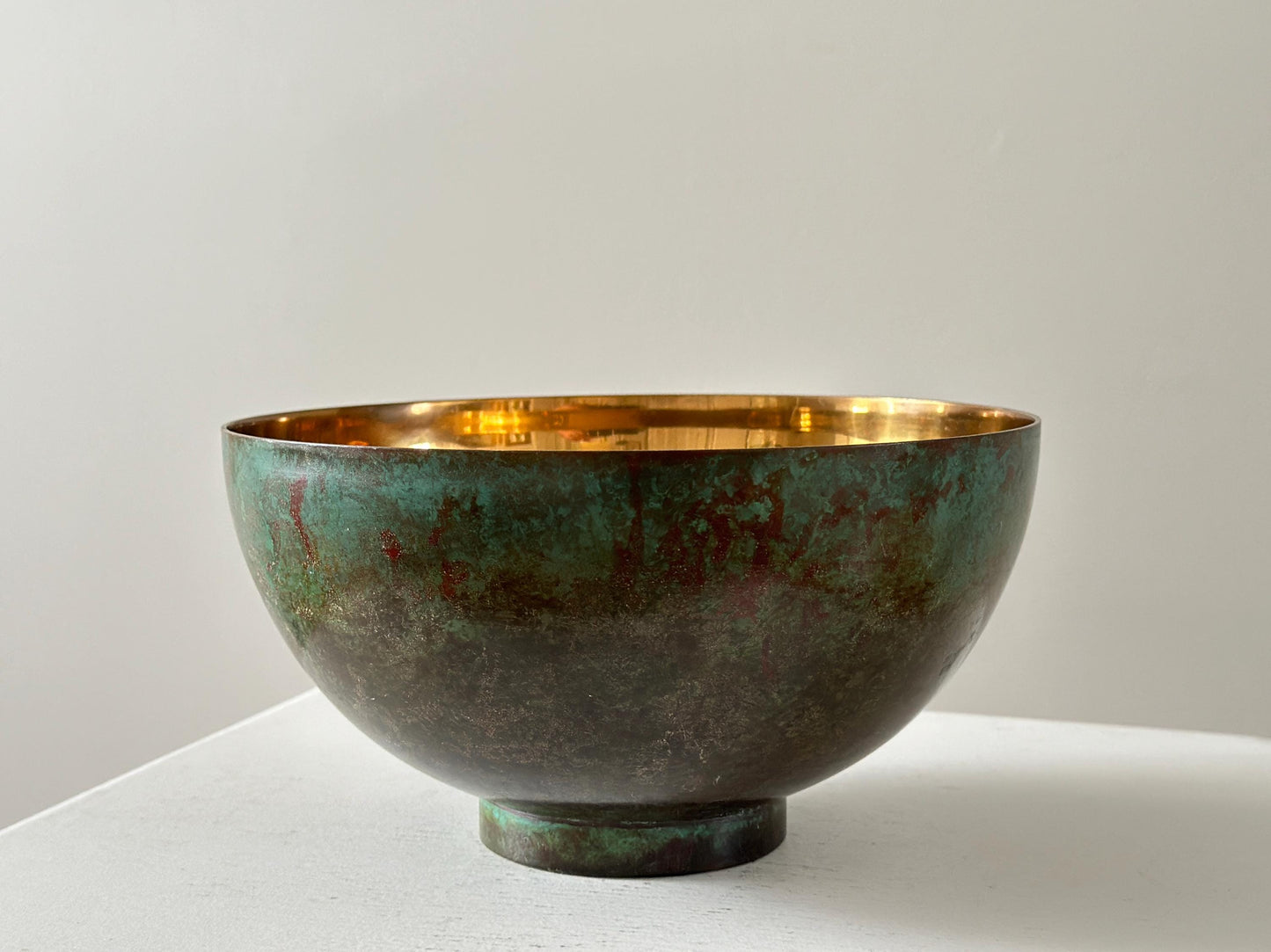 1930s – Bronze lidded bowl by Carl Sorensen with green verdigris patina