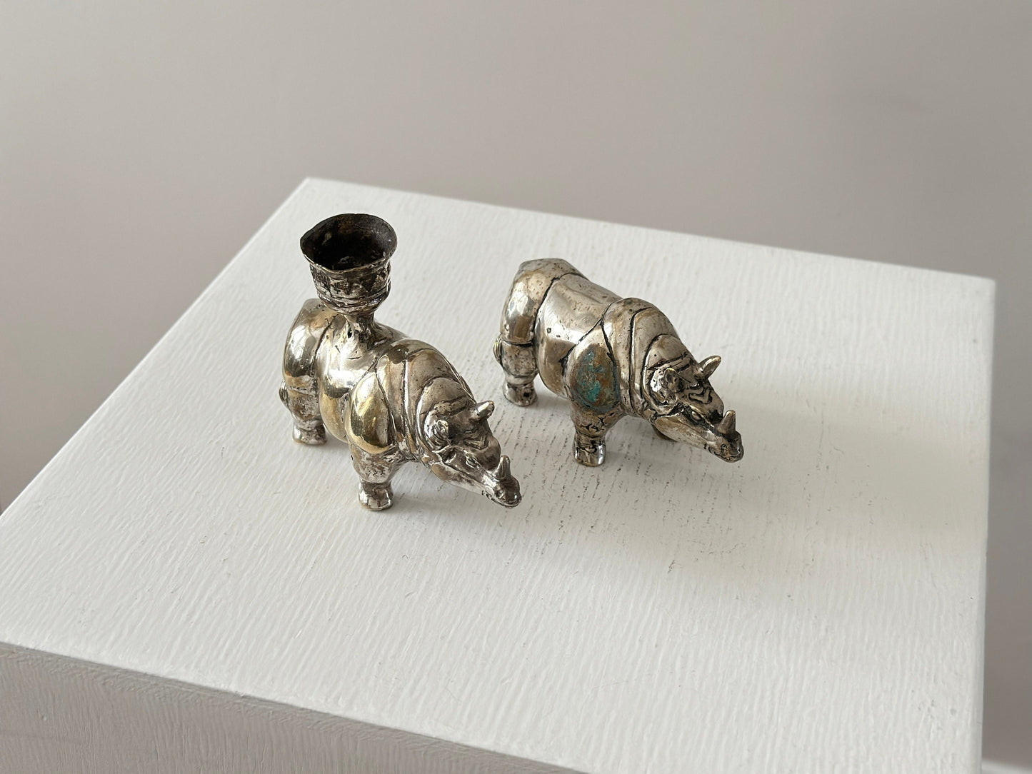 Vintage silver plated Rhinoceros with candle holder