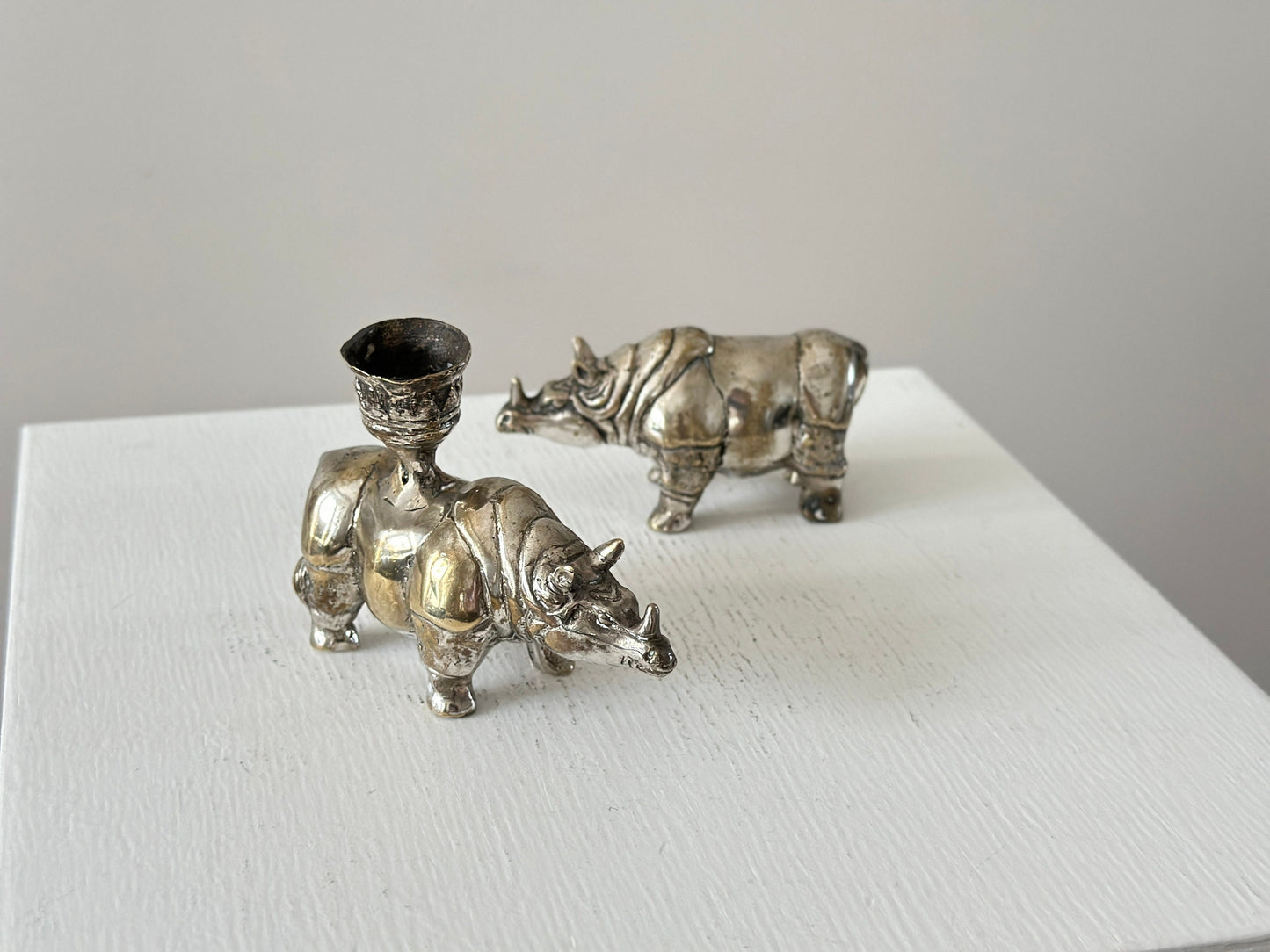 Vintage silver plated Rhinoceros with candle holder