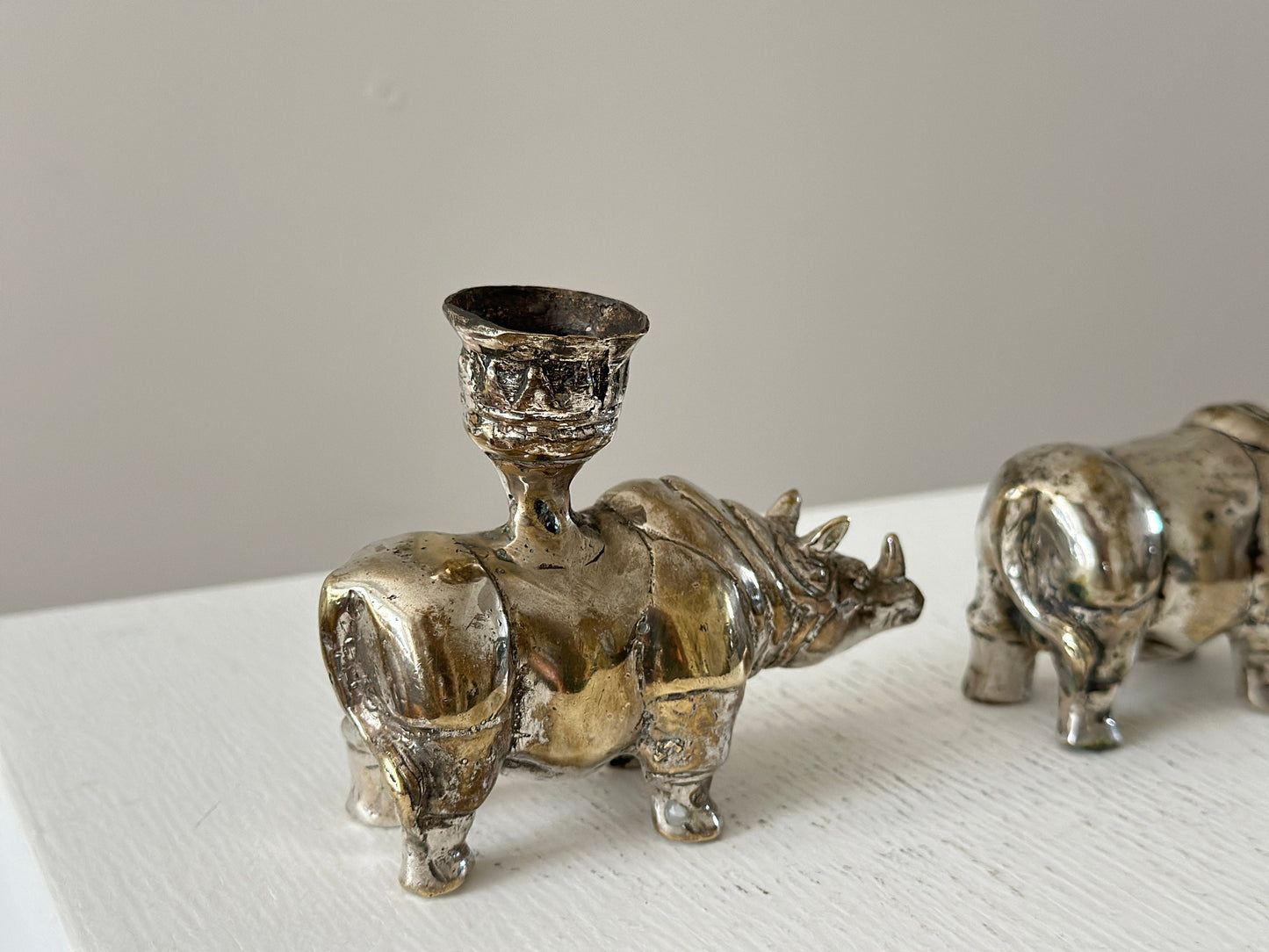 Vintage silver plated Rhinoceros with candle holder