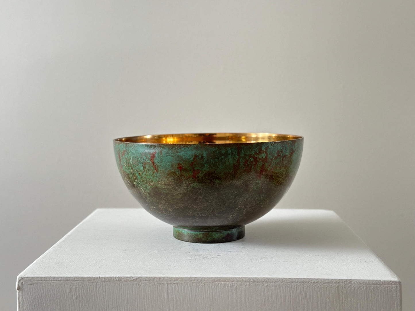 1930s – Bronze lidded bowl by Carl Sorensen with green verdigris patina