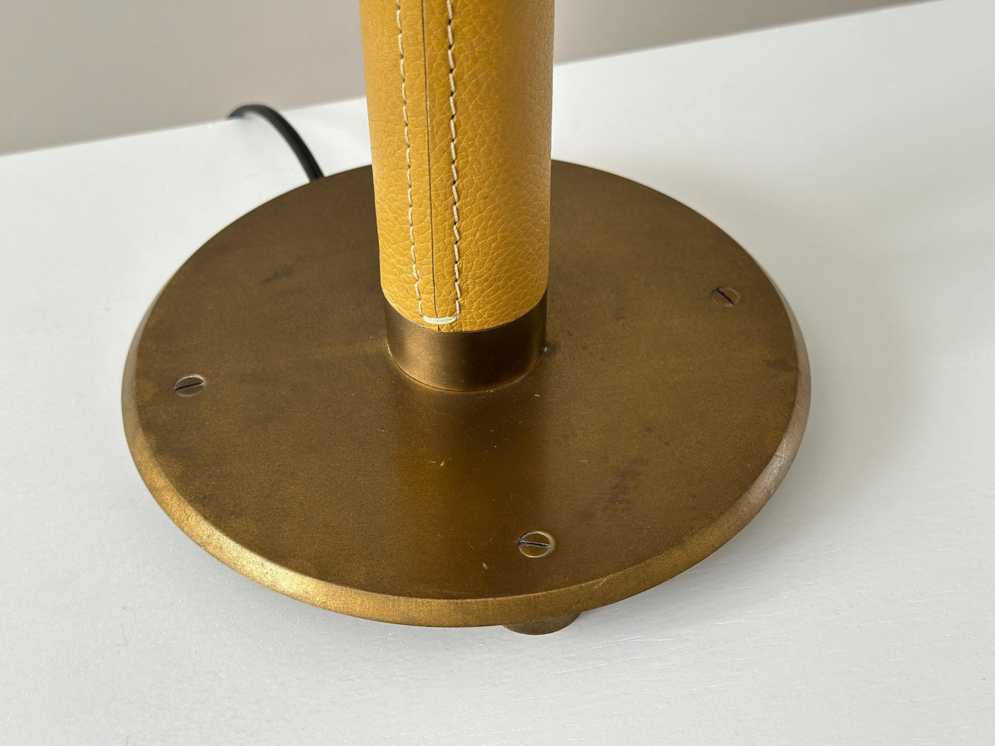 Vintage French patinated and leather wrapped tall table buffet lamp attributed to Christian Liaigre