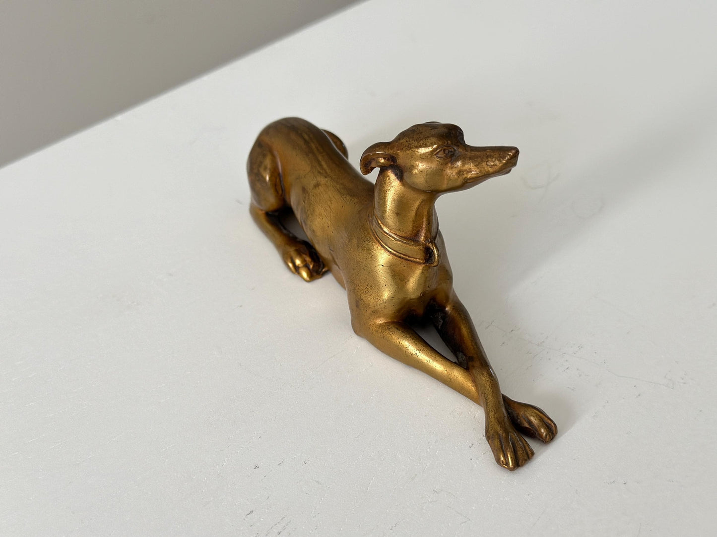 1930s – Golden bronze finished metal whippet dog figure, small sculpture, by Jennings Brothers