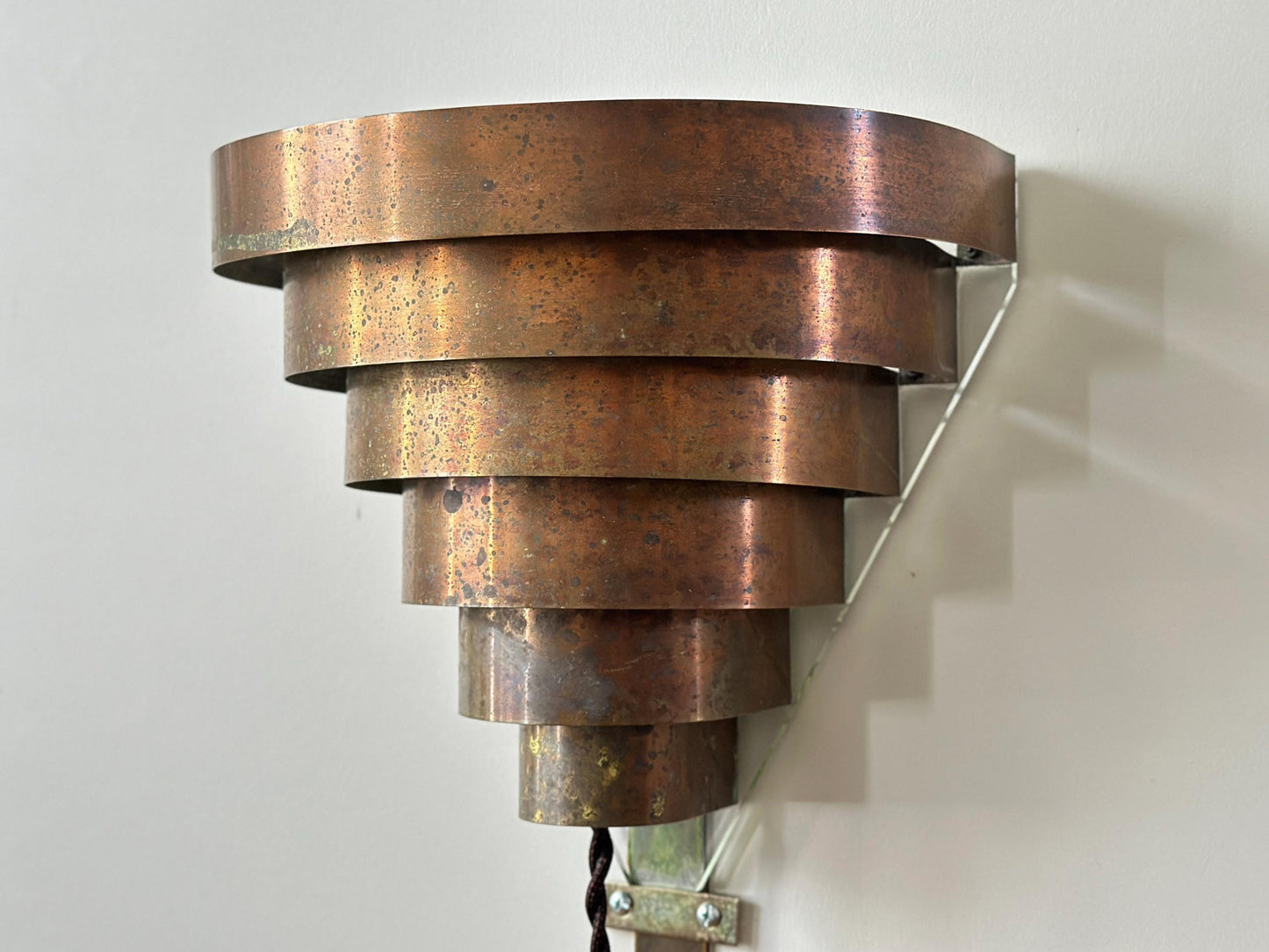 1930s – Art Deco tiered brass wall sconce with lots of patina and character