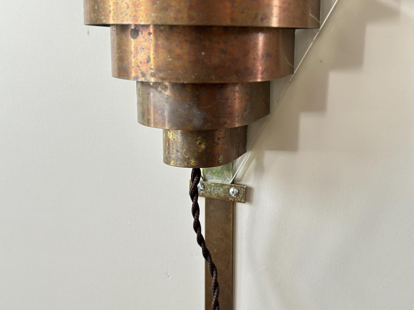 1930s – Art Deco tiered brass wall sconce with lots of patina and character
