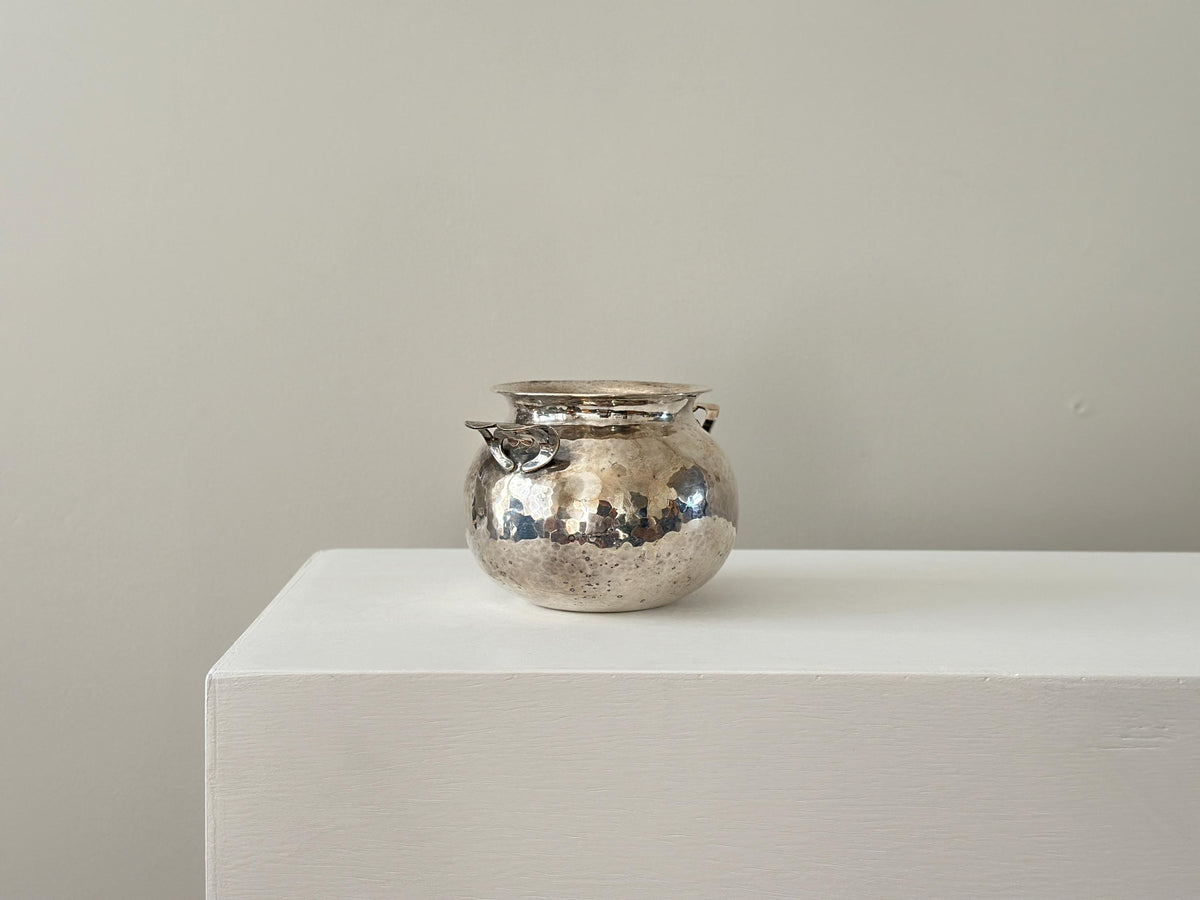 Silver Pattern Vessel Vintage handcrafted silver plated hammered vessel with handles ...