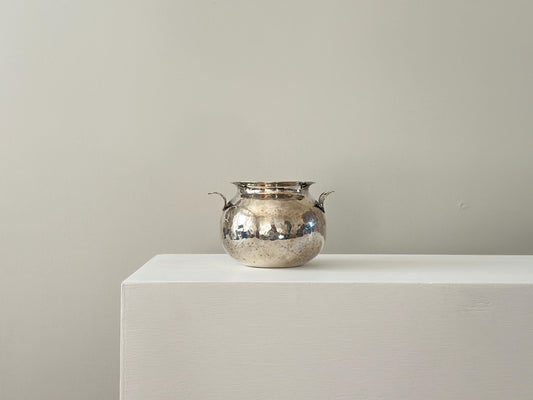 Vintage handcrafted silver plated hammered vessel with handles